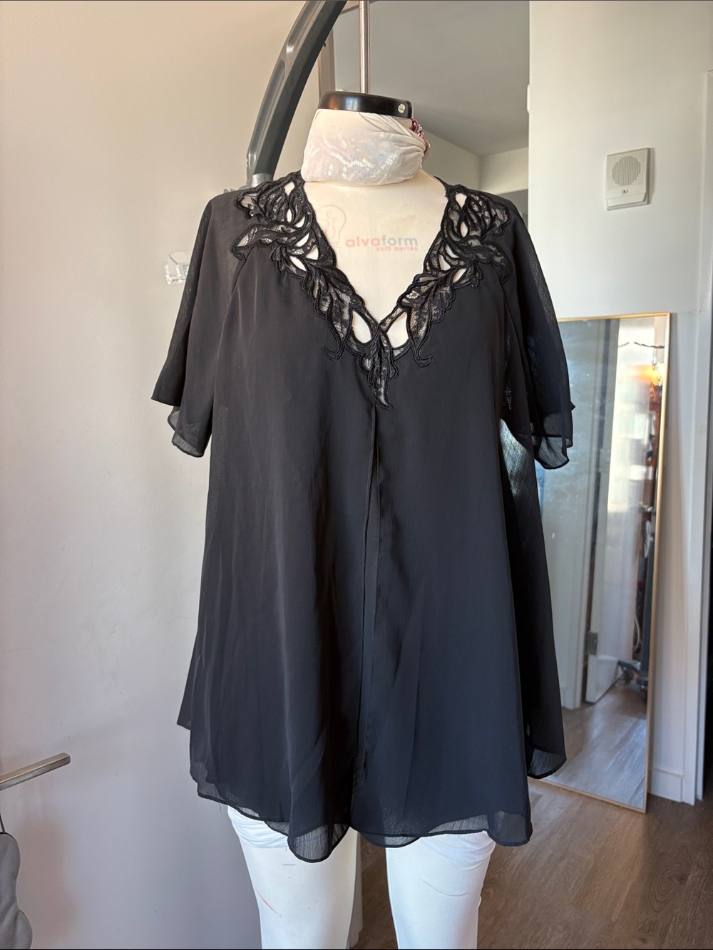 Natori Black Sheer Chemise with Lace V-Neck